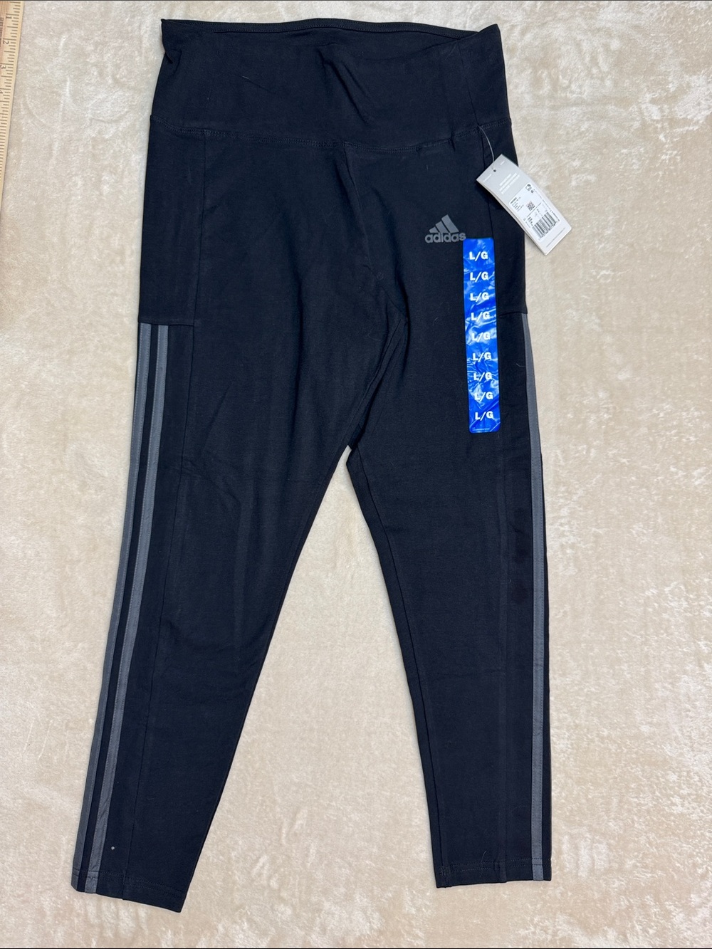 adidas Black Leggings with Gray Side Stripes
